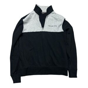 Michael Kors Mens Cotton Blend 1/4 Zip Black & Gray Pullover Sweater Size L